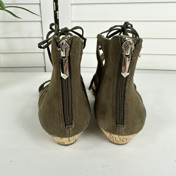 Sam Edelman Dean Caged Gladiator Sandal Green Suede Leather Zip Shoe Size 7.5‎ M - Picture 5 of 8